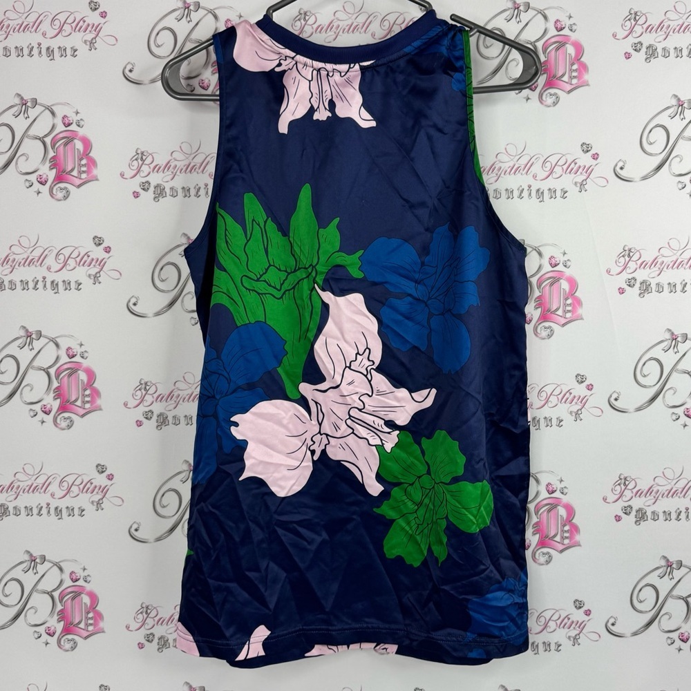 Adidas Women's Floral Tank Top - Navy and Green - Picture 2 of 6